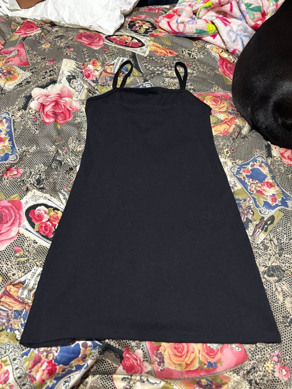 Btween 8 simple black tank dress slight a line skimming style knee length euc